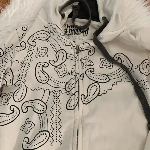 Threads 4 Thought Women’s white hoodie black paisley design Small