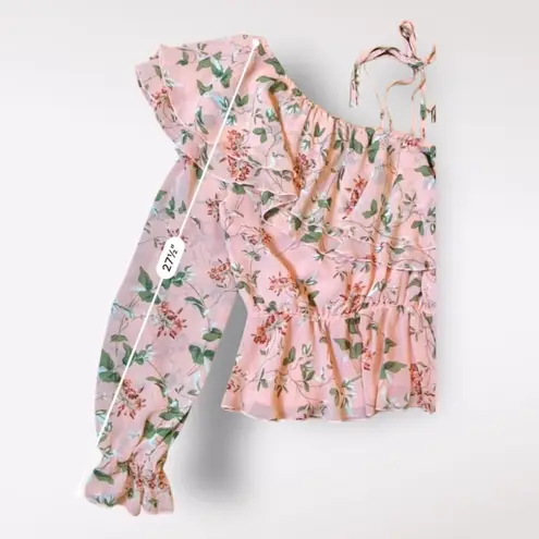 Endless Rose Coral Pink Ruffled One Shoulder Floral Top Size M