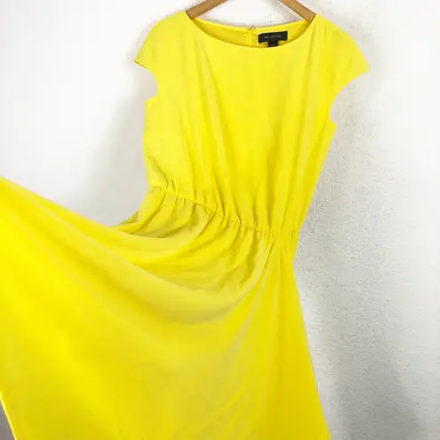 St. John Bateau Neck Mini Dress Size 4 Yellow Casual Draped Stretch Preppy