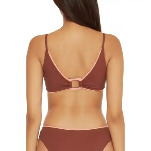 Becca By Rebecca Virtue Reversible Bikini Top Pink & Burgundy Ribbed Size S