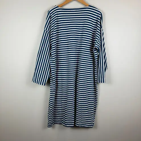 J.Crew Shift Dress Women's 2XL Blue White Striped Knit 3/4 Sleeve Preppy Casual Size XXL