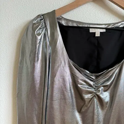 Torn By Ronny Kobo Selina Metallic Long Sleeve Ruched Crop Top Women’s Small NWT