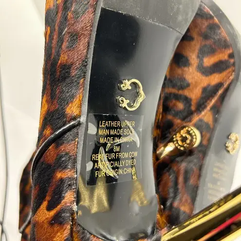 C Wonder Gold Stiletto Leather Boots Size 8 M Leopard Print Cow Fur - Image 5