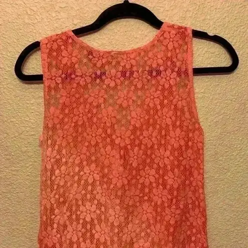 Raya Sun pink Ombre crochet lace top sz M beachy resortwear summer sheer festiva