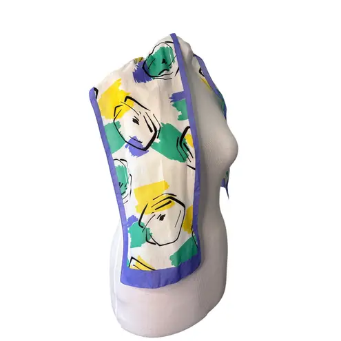 Vintage White Purple Wrap Scarf Rectangle Geometric Colorful 53" X 10"