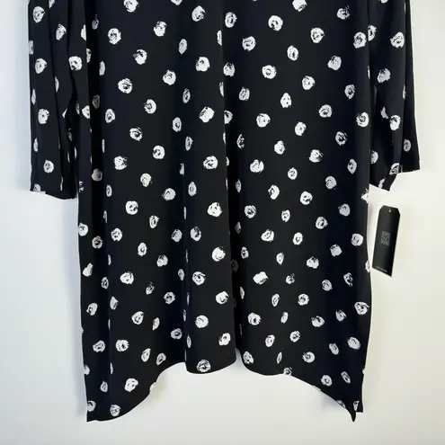 NWT Clara Sun Woo Dot Tunic Black White Split Hem 1X XL Dip Hem Shirt Top SunWoo