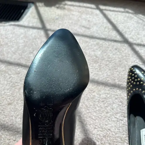 Vintage Italian Black Leather Studded Heels | 80s Minimal Chic Size 5.5 EU 35.5