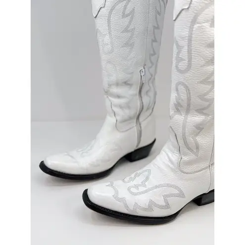 El Malcriado Womens Western Boots White Leather Embroidered Cowgirl Rodeo US 9