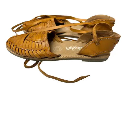 Erika Vintage Huarrache Women's Woven Leather Sandals Lace Up Flats Shoes 9