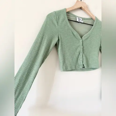 Princess Polly  Sage Button Down Ribbed Knit Crop Top Size 4
