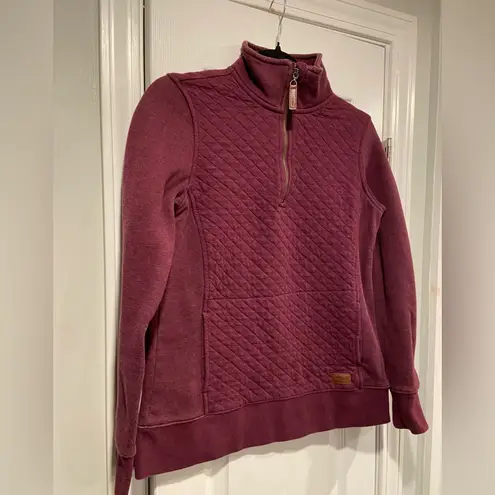 L.L. Bean Size XS Burgundy Quilted Mock Neck Quarter Zip Sweatshirt Leather Pull Red