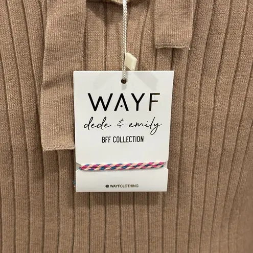 WAYF NWT Nordstrom Hollie Size XL Tan Tie Neck Side Slit Sweater Dress Brunch