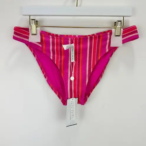 Trina Turk  Marai Swimsuit Set One Shoulder Ruffle Pink Striped Padded US 10 NWT