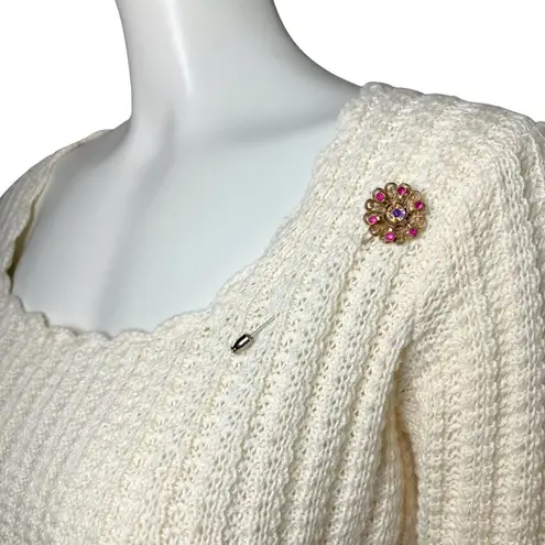 Vintage 60s Gold Tone AB Pink Rhinestone 3D Flower Stick Pin Retro Brooch 3.5”