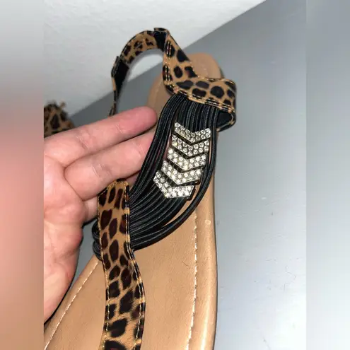 Source Unknown Cheetah Print Summer Crystal Bling Elastic Gladiator Thong Stretch Sandals Sz 10