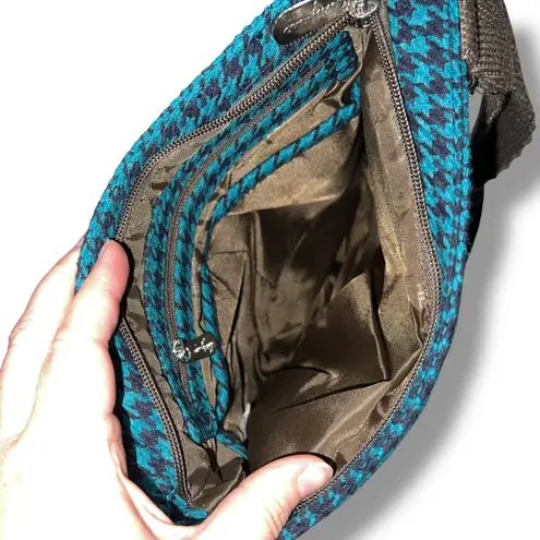 Thirty One Womens Crossbody Shoulder Bag Purse Wool Blend Houndstooth Teal Black Green