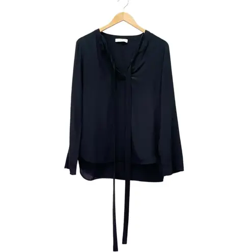 Sandro Paris 100% Silk Black Long Sleeve Blouse Tie Neck Top Size 2/Medium US 6