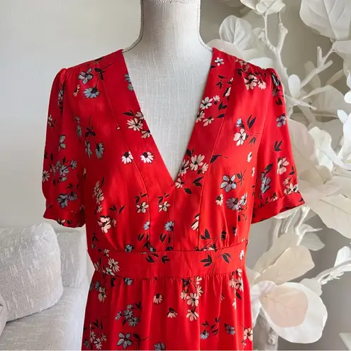 Jill Stuart Red Floral Ruffle Short Sleeve Shift Dress