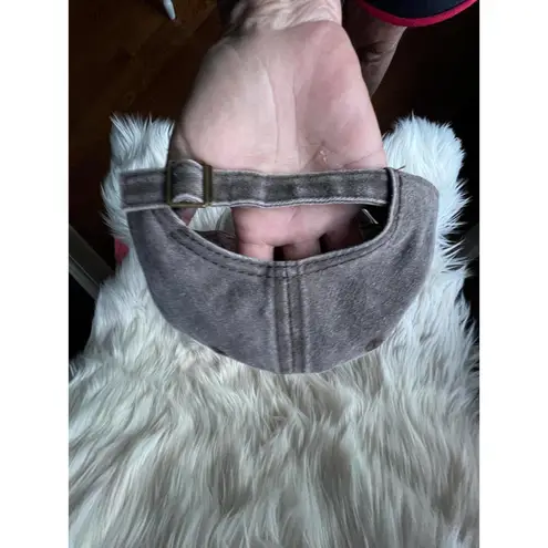 Gray Baseball Cap with Embroidered Green and Pink Cherries