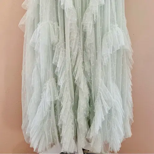Ivy City Co Mint Green Purple Beaded Floral Embroidered Tulle Dress