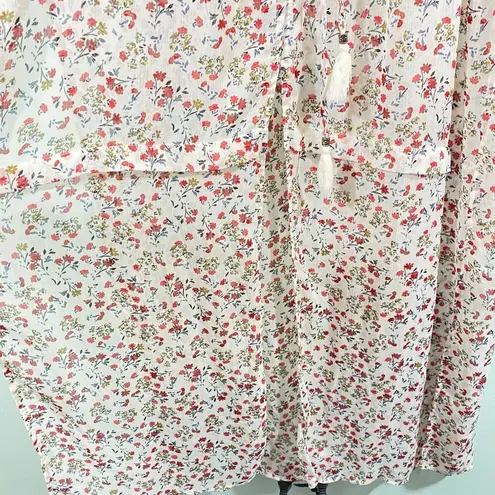 DR2 Women's Mini Floral Short Sleeve Sheer High Slit Buttup Up Maxi Dress Size M Size M