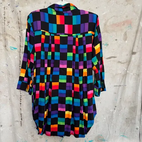 Vintage 1980s A Personal Touch Multicolor Vibrant Geometric Top Black Size L