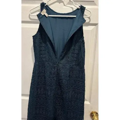 Loft  Jewel Tone Green‎ Lace Overlay Sheath Dress Size 8