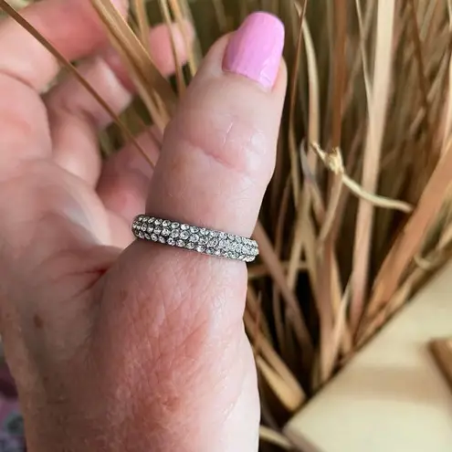 High polished Stainless Steel Ring with Top Grade Crystal in Clear Silver