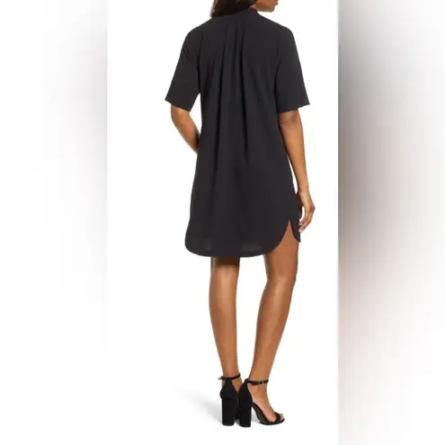 Bobeau Stretch Crepe Pleat Front Curved Hem Black Shirt Dress Size Medium