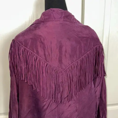 VTG SILK DARK PURPLE FRINGE WINDBREAKER ZIP UP JACKET Size M