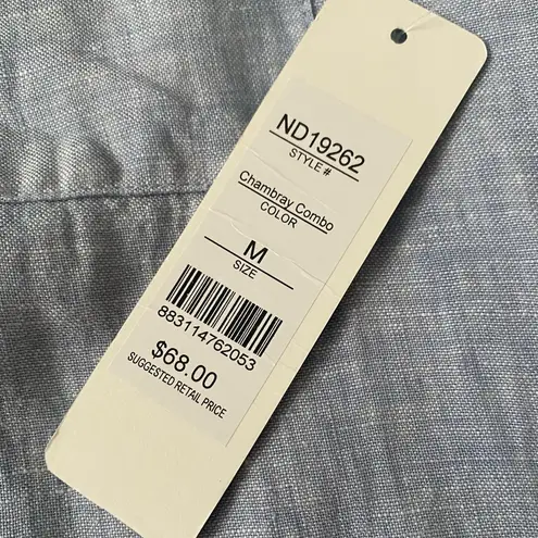 Andrea Jovine Blue 3/4 Sleeve Bib Collar Tunic 100% Linen Chambray