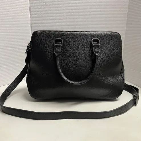 HESHE Women's Pebble Leather Shoulder Tote Bag Black 12X4.5X10 Silver Hardware