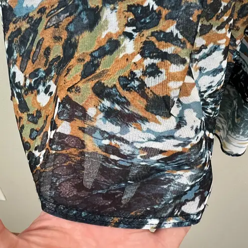 Comfy USA Tunic Top Womens XL Multicolor Mesh Animal Print High Low Long Sleeve Blue