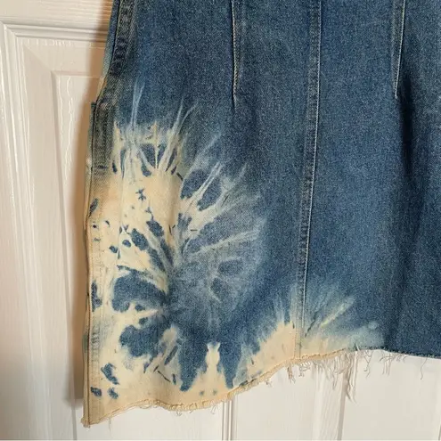 Vintage Y2K Denim Wrap Corset V Waist Mini Skirt Sz Small Abstract Tie Dye Blue