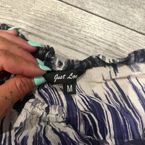 Just Love Womens Medium Blue Black White and Grey Mini Dress Flowy Short Sleeves