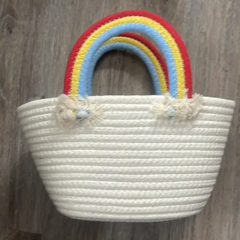 Rainbow Handle Tote Purse White