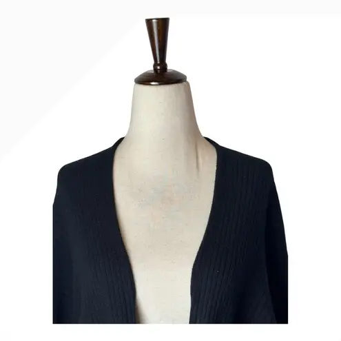 autumn cashmere Sweater Women Large Black Cashmere Rib Knit Tie Front Cardigan