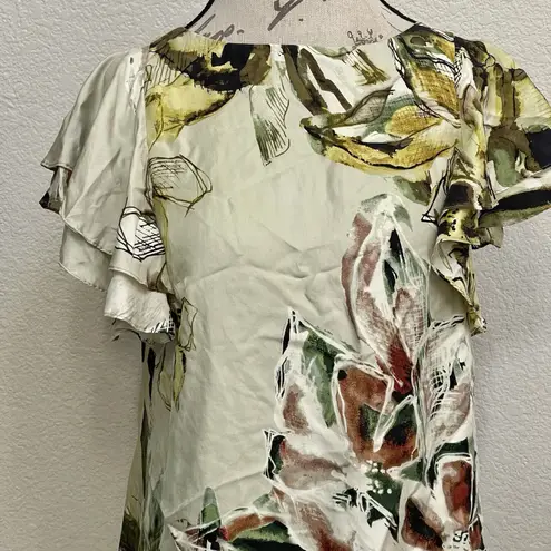 Ali Ro Womens Dress Sz 6 Green Floral Short Sleeve Garden Party Botanical Boho