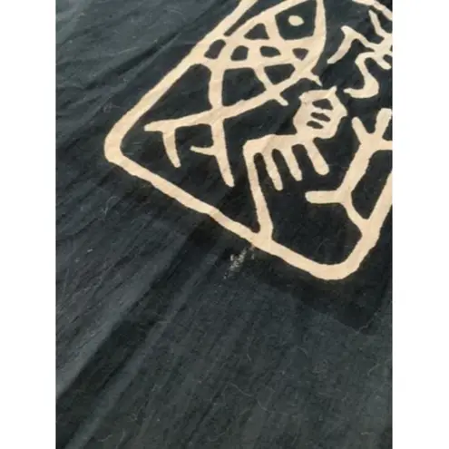 Fabric Souvenir Rectangle Beach Boho Hippy Fish Black Tan Symbols 3.5ft …