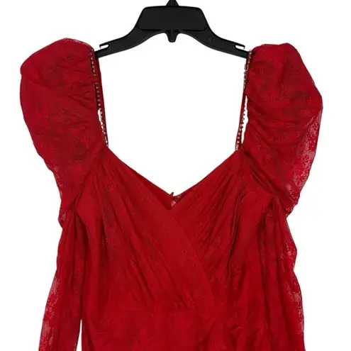 Saylor red trixie lace rhinestone mini dress S