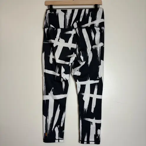 Lucy Black White Brush Stroke Print High Waist Athletic Leggings Women's M Size M