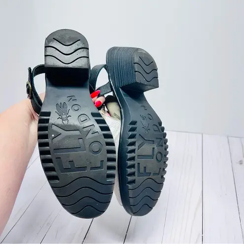 Fly London Wena Silver and Black Slingback Mules Size 41