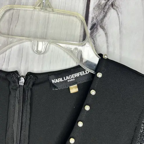 Karl Lagerfeld Womens Jumpsuit Size 0 Black Wide Leg Pearl Lace Belted V-Neck