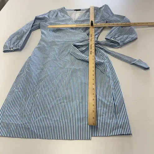 J.Crew Dress Womens Size 6 Blue White Striped Cotton Poplin Wrap