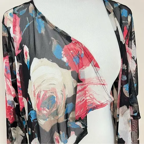 Rainbow Y2K Sheer Floral Maxi Duster L/XL Black Size L