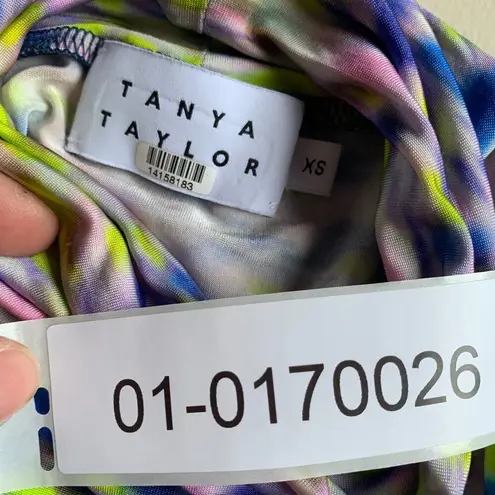 Tanya Taylor  Shirt Womens X Small Adonica Baja Blue Mock Neck Cropped Stretch