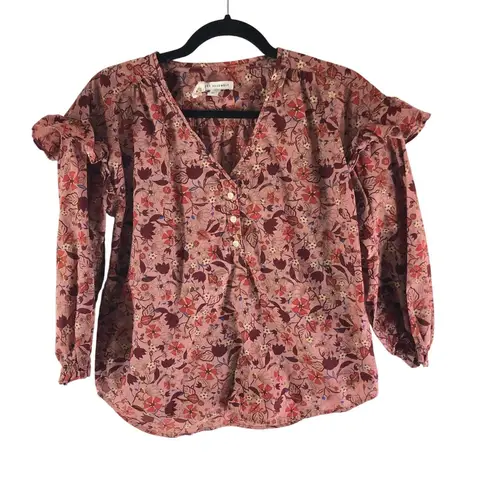 Free Assembly Floral Ruffle Long Sleeve Blouse Pink Boho Peasant Cotton XS