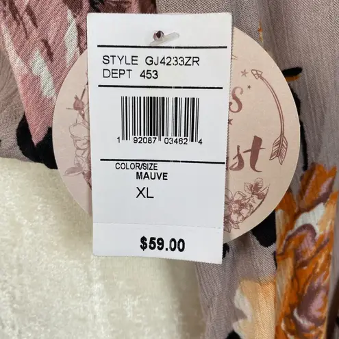 Gypsies & Moondust women's size XL mauve floral long sleeve v-neck crop top