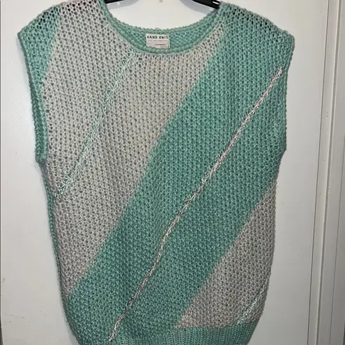 Mint and white Vintage Sweater Extra Touch Vintage sleeveless vest cap sleeves Green Size 1X