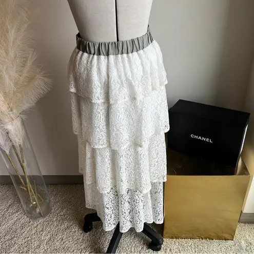 Bailey44 tiered white lace ruffle tiered maxi skirt